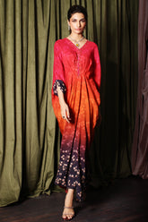 2-Pc Printed Raw-Silk Kaftan with Trouser CMA-3-16